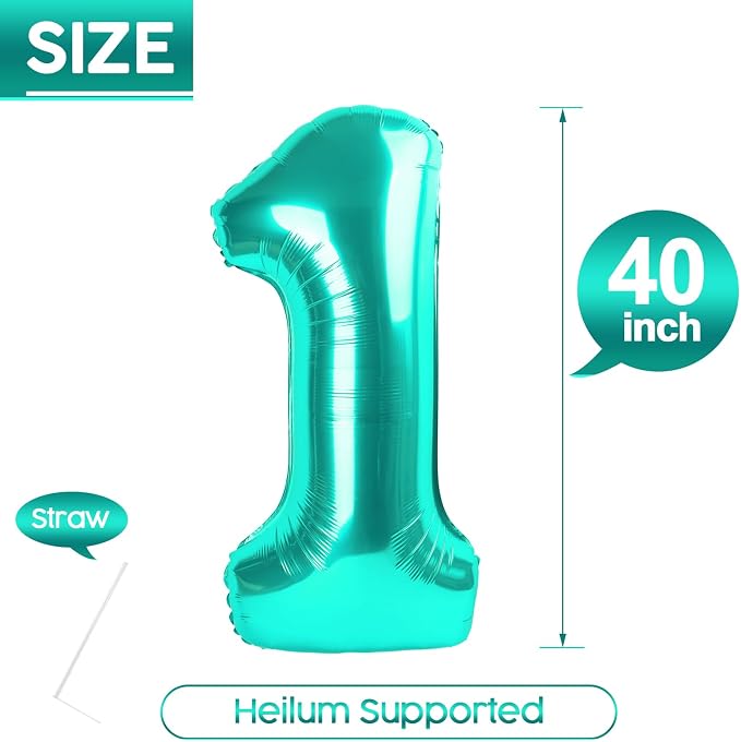 1 Balloon - Teal Birthday Number Balloons, 40 Inch Decorations Men Women | Teal - Image 5