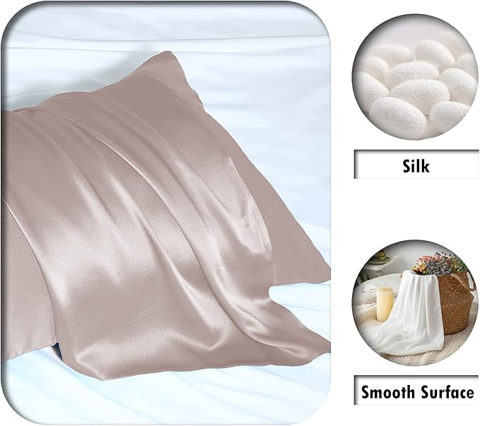 Silk Pillowcase for Hair and Skin,Soft,Breathable and Sliky 100% Standard Size Pillow Cases Set of 2,Both Sides Natural Mulberry Silk Pillowcases with Hidden Zipper(Standard Size 20"X 26",2pcs)