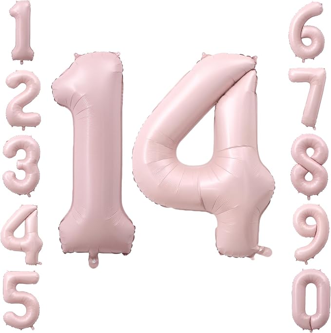40" Light Pink Foil Number 14 Balloon by TNCDJKPA