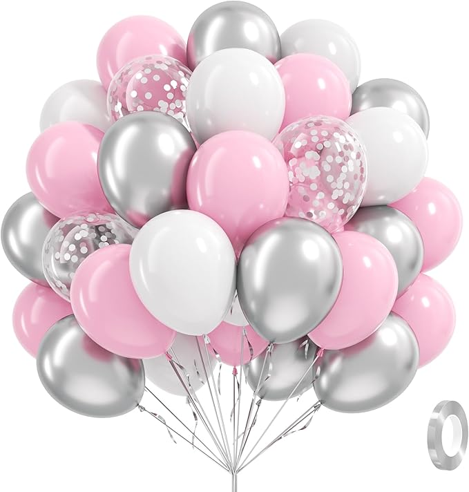 60pcs Pink and Silver Balloons 12inch by Leraqertra