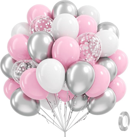 60pcs Pink and Silver Balloons 12inch by Leraqertra