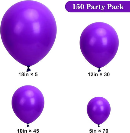 APLANET 150pcs Dark Purple Balloons Different Sizes of 18 12 10 5 Inch Royal - Image 2