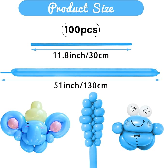 100Pcs Light Blue 260 Balloons, Long Balloon - Image 2