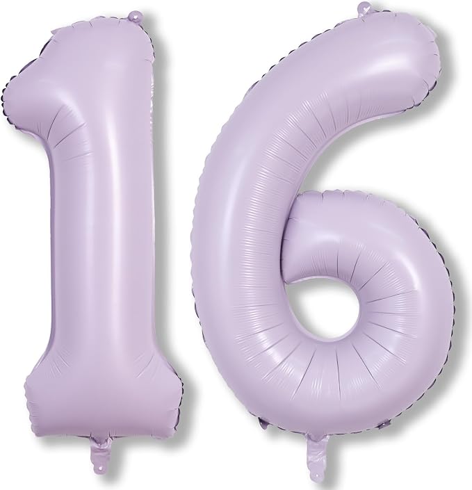 Light Purple 16 Balloon Numbers, 40 Inch Large Pastel Purple Foil Number 1 & 6 by Lingqiang