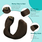 SURNEL Clip in Hair Extensions Human Hair 6pcs 16inch 100g Dark Brown Human Hair Clip in Extensions (#2,16'')