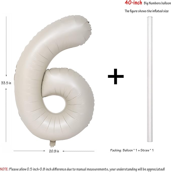 40 In Cream white Number 6 Balloons Helium Foil Mylar Balloon Digital 6 | - Image 2