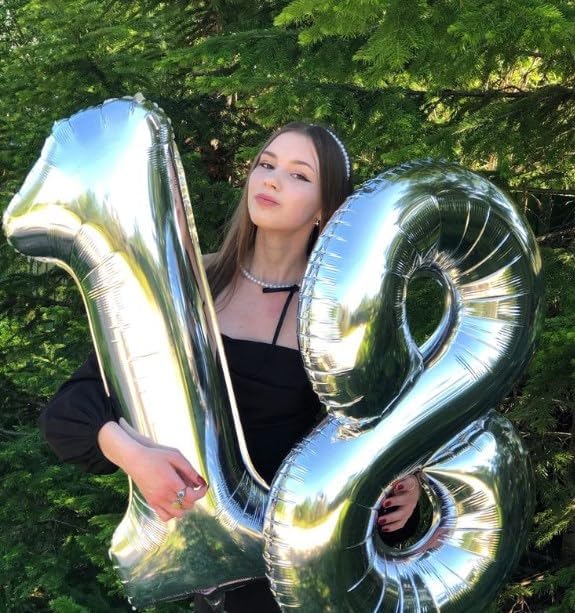 Silver Number 1 Balloon 40 inch, Balloon numbers party supplies, deco photo - Image 4