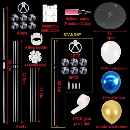 TONIFUL 4 Set White Blue Gold Balloon Centerpieces - Image 2