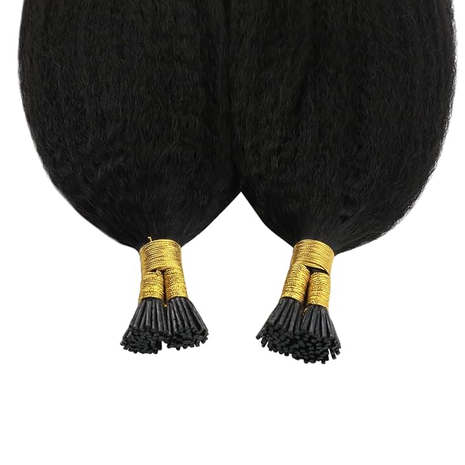 YoungSee Kinky Straight I Tip Hair Extensions Human Hair Black Kinky I Tip Extensions Remy Hair 80s 50g Itip Hair Extension Real Human Hair Yaki for Black Women Short 14Inch
