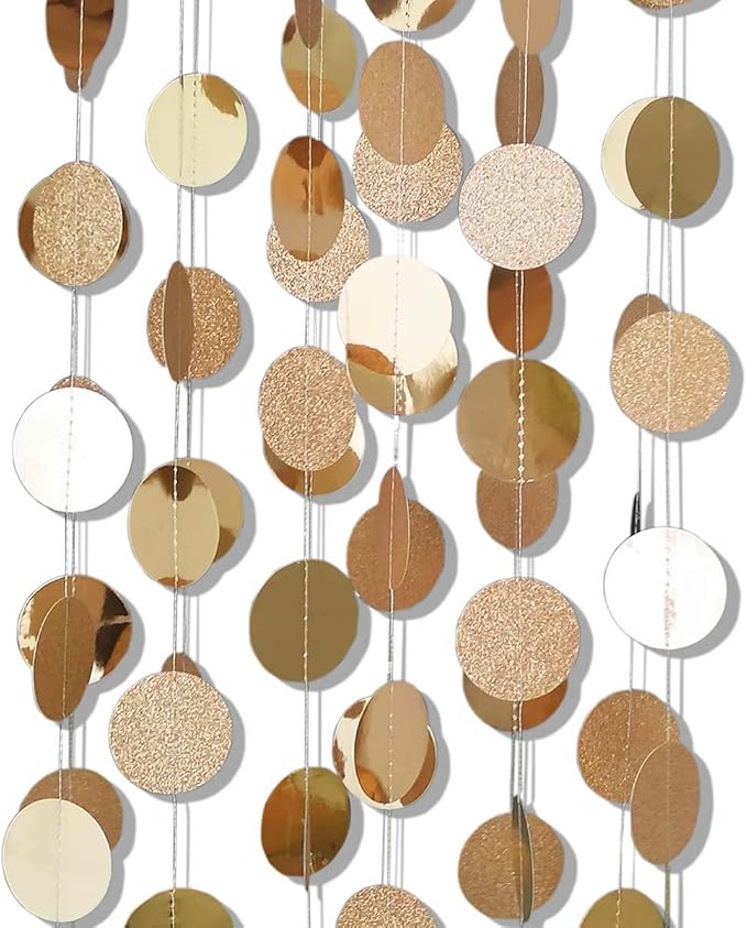 6 Pcs Glitter Champagne Gold Paper Circle Dots Garland Party Hanging Bunting - Image 4
