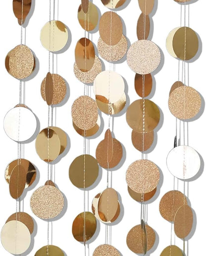 6 Pcs Glitter Champagne Gold Paper Circle Dots Garland Party Hanging Bunting - Image 4