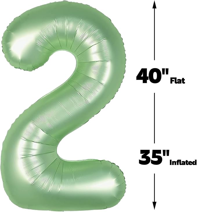 Sage Green Number 2 Balloon 40 inch, 2nd Birthday Party Balloons Decorations | - Image 3