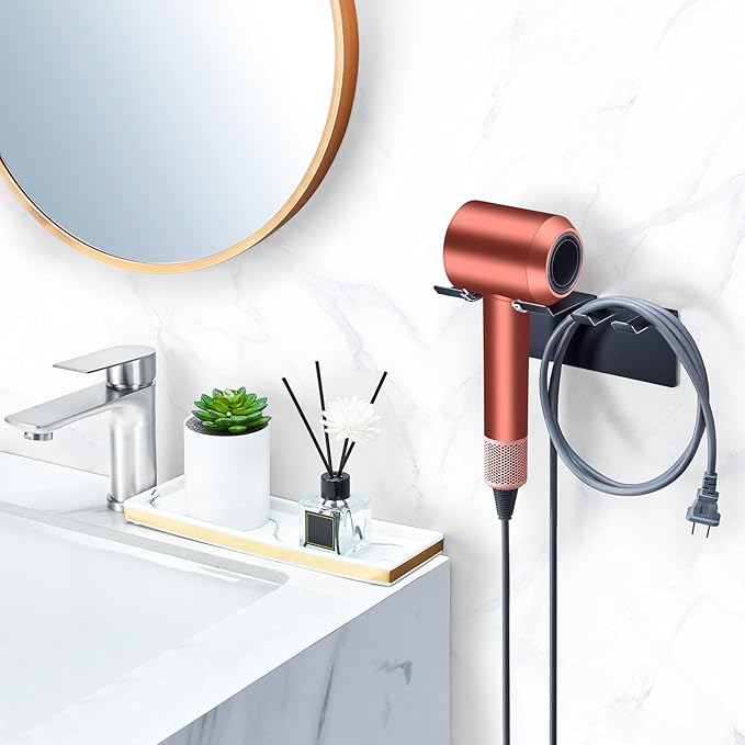 Blow Dryer Holder Matte Black, Hair Dryer Wall Mount, Hair Dryer Holder Stainless Steel, Blowdryer Holder for Wall, Hairdryer Holder for Bathroom Dressing Table