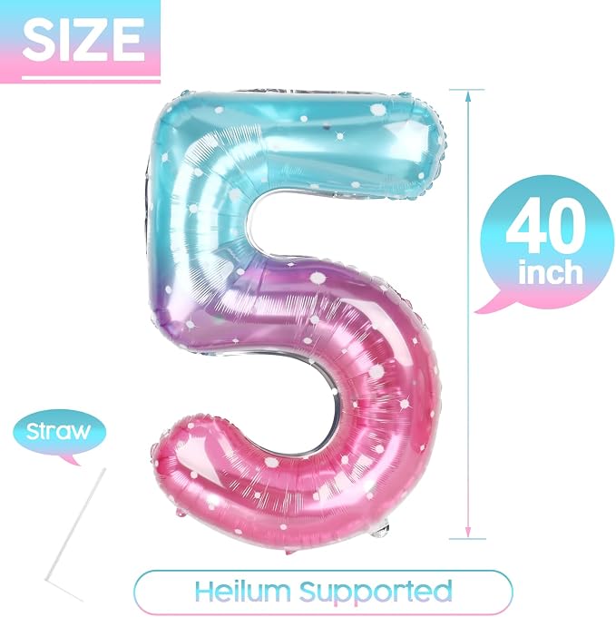 5 Balloon - Starry Sky Birthday Number Balloons, 40 Inch Party Decorations | - Image 5