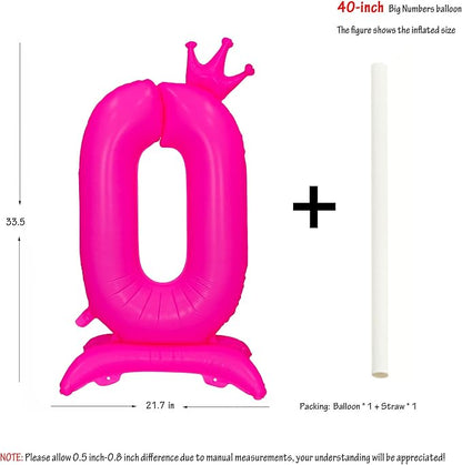 Fluorescent Pink Crown Number 0 Foil Balloon Neon Glow In The Dark Balloon | - Image 2