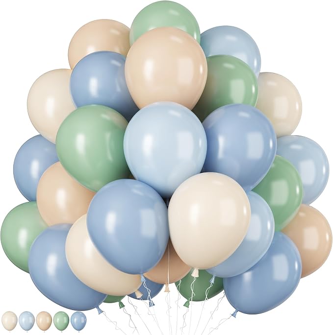 Jobkoo Sage Green Dusty Blue Balloons, 12 Inch Retro Slate Light Blue Olive by Jobkoo