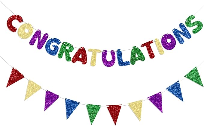 Multicolor Congratulations Banner Prestrung Glitter Congrats Banner - Image 2
