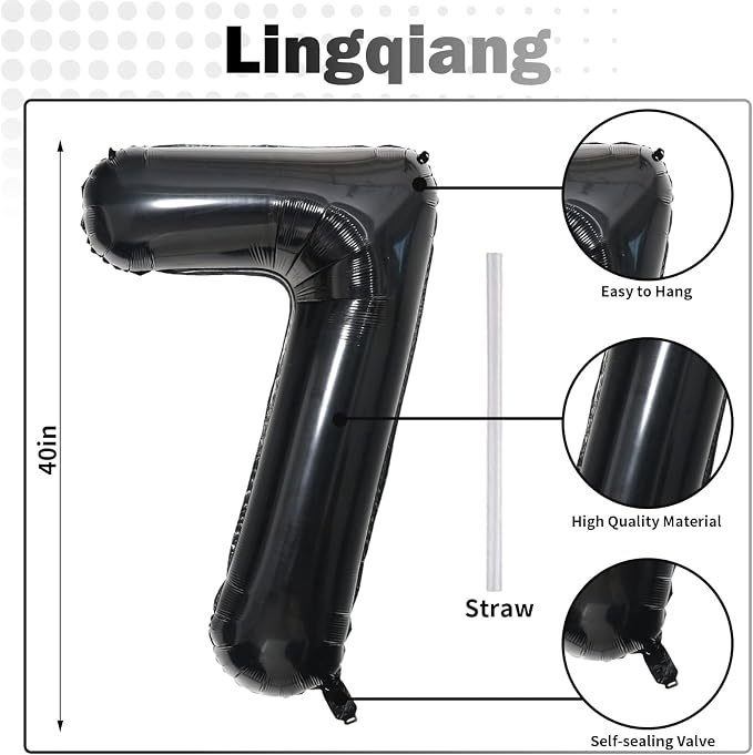 Black Number 17 Mylar Foil Balloons, 40 Inch Giant Black 17th Birthday Balloons - Image 2