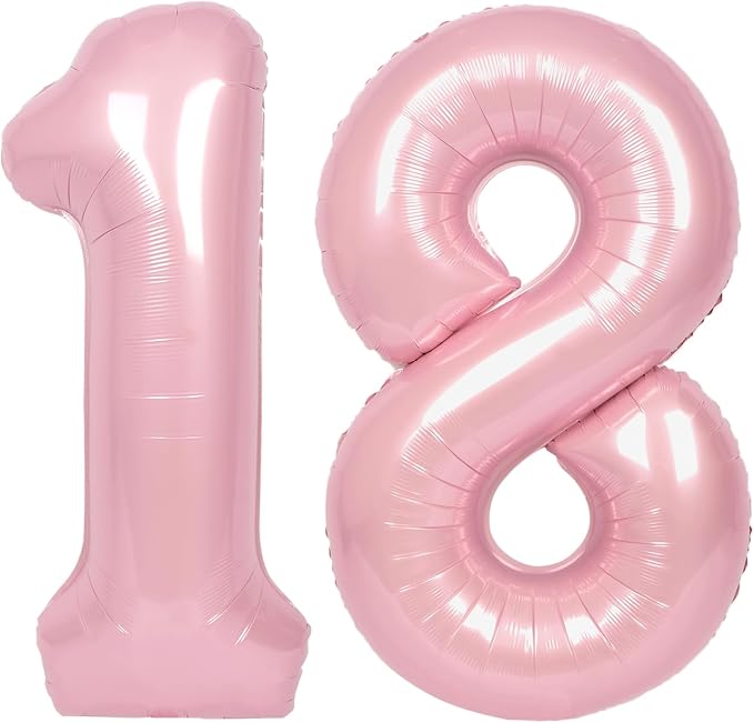 SUWEN 40 Inch Pink Large 18 Number Balloons Big Foil Helium Number Balloons 0-9 by SUWEN