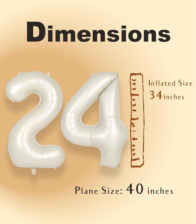 SUWEN 40 Inch Large Cream White 24 Number Balloons Big Foil Helium Number - Image 5