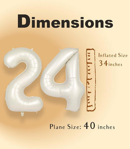SUWEN 40 Inch Large Cream White 24 Number Balloons Big Foil Helium Number - Image 5