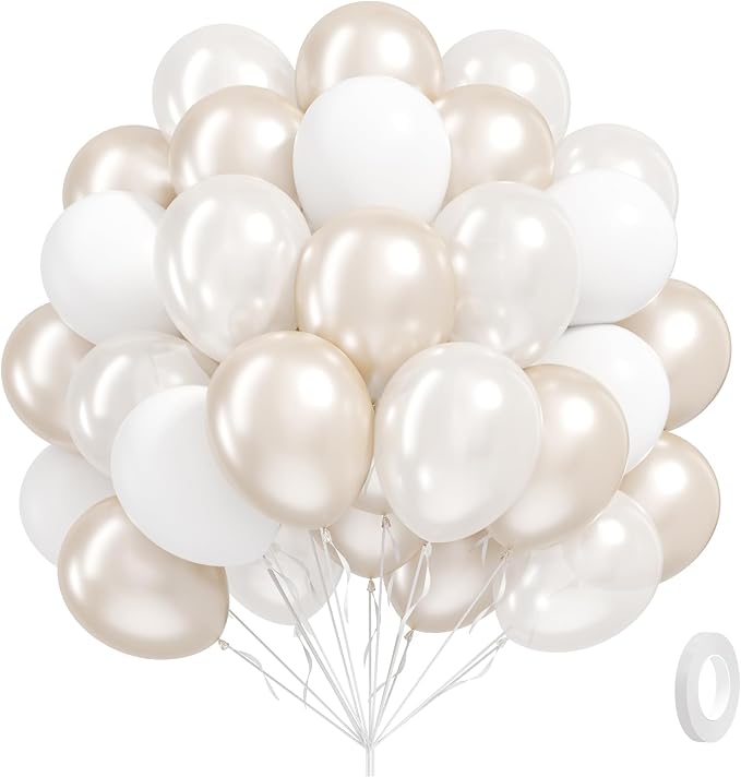 60pcs Double Stuffed Pearl Balloons 12inch, Pearl White Balloons by Leraqertra