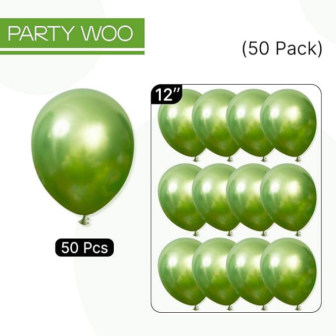 PartyWoo Metallic Green Balloons 50pcs Latex Helium Balloons 12 Inch | - Image 6