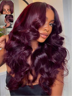 KLAIYI Black Cherry Loose Body Wave Bye Bye Knots Glueless Wig 7x5Precut Lace Front Wigs Human Hair Drawstring Pre Plucked Bleached 30S Ready to Wear and Go Wig with Face Framing Bangs Burgundy 20Inch