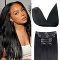 Yaki Straight Clip in Hair Extensions Real Human Hair 8Pcs Brazilian Human hair Clip ins for Black Women, Natural Soft Human Hair 120g 16inch #1B Natural Black