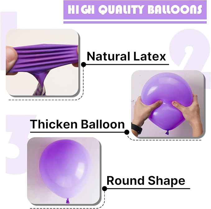 PartyWoo Purple Balloons 50pcs Latex Helium Balloons 12 Inch | Birthday Baby - Image 8
