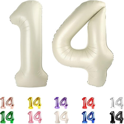 14 Balloon Numbers 40Inch for 14th Year Old Birthday Decorations, Cream | 40In by Mluchee