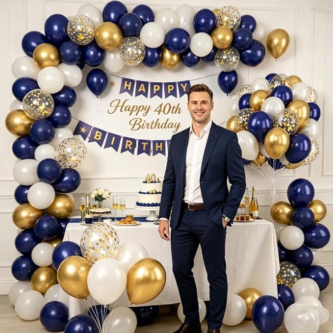 Navy Blue and Gold Balloons, Fathers Day Balloons 50pcs Navy Blue Double - Image 3
