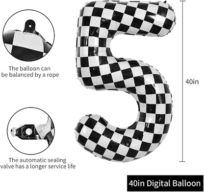 TONIFUL 40 Inch Large Checkered Number 5 Balloon 5th Birthday Decorations | 5th - Image 2