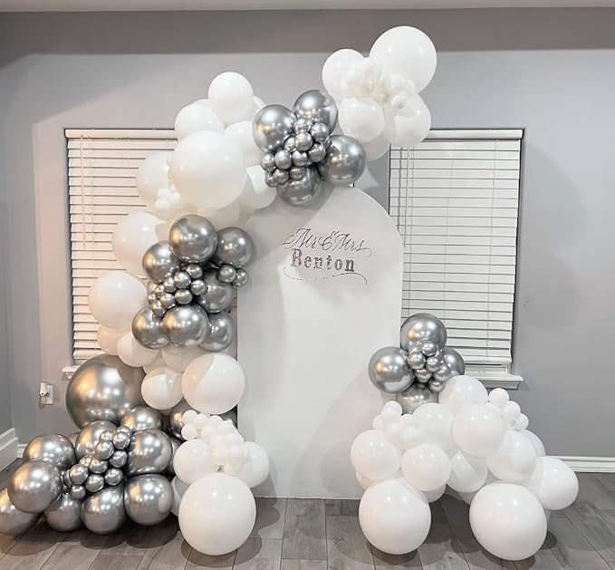153Pcs White and Silver Balloons Garland Arch Kit - Image 5