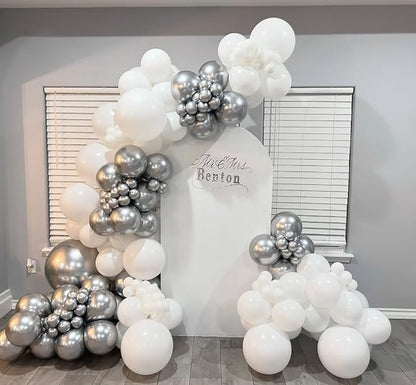 153Pcs White and Silver Balloons Garland Arch Kit - Image 5