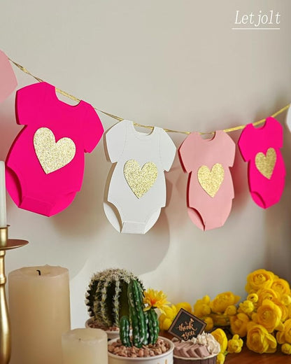 Letjolt Pink Baby Shower Girls Garland Gender Reveal Banner 9 Flags | - Image 3