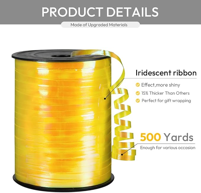 Yellow Gradient Curling Ribbon, 1/5" Wide x 500 Yards Christmas Curling Ribbons - Image 2