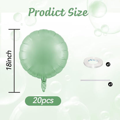 20PCS Round Shaped Foil Balloons, 18 Inch Round Foil Balloon, Retro Sage Green - Image 2