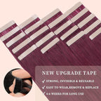 Tape in Hair Extensions Human Hair 20pcs Remy Hair Extensions 22 Inch Burgundy Straight Invisible Human Hair Tape in Extensions Skin Weft Tape Extensions Human Hair (99J#,22 Inch)