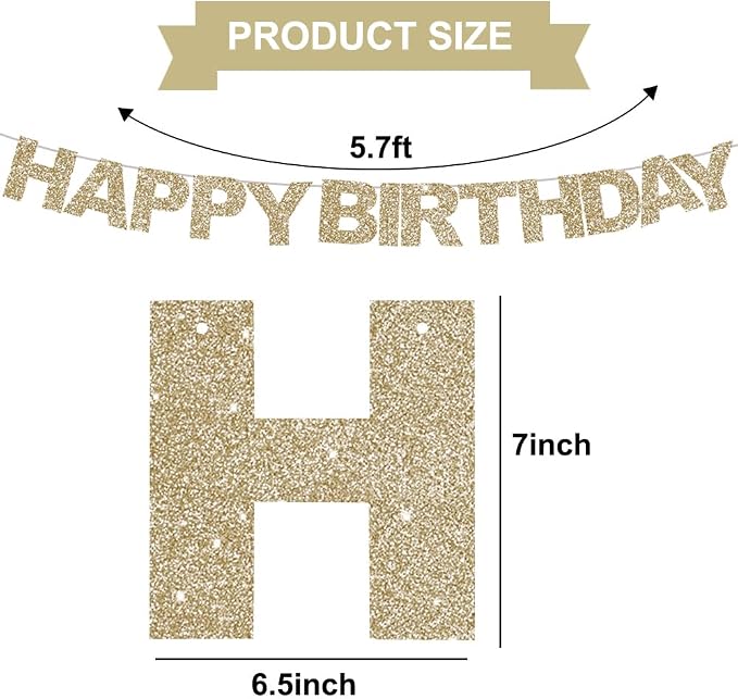 BEISHIDA Pre-Strung Champagne Happy Birthday Banner Party Sign Decoration | - Image 3