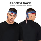 Men Women Sports Sweat Band, Multifunction Elastic Head Ribbon for Running Workout Shower, Novelty Wooden American Flag Headdress Hair Decor