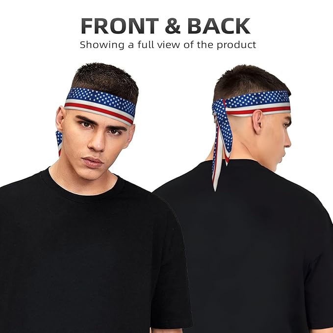 Men Women Sports Sweat Band, Multifunction Elastic Head Ribbon for Running Workout Shower, Novelty Wooden American Flag Headdress Hair Decor