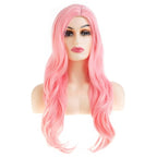 Baruisi Long Curly Wavy Pink Wigs for Women Side Part Natural Looking Cosplay Synthetic Heat Resistant Replacement Wig
