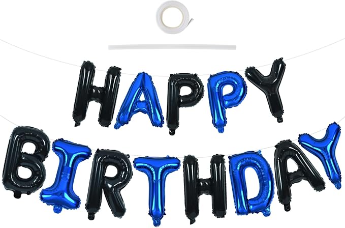 TONIFUL 16 Inch Black Blue Happy Birthday Balloons Banner Decor by TONIFUL