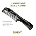 Kent 10T Black Graphite Large Detangler Comb, Wide Tooth Comb for Wet and Dry Curly Hair, Rake Combs for Women With Thick Hair, Saw-Cut and Hand Polished, Handmade in England