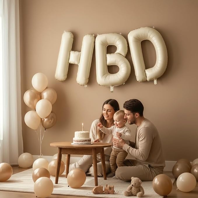 40 Inch Cream HBD Balloons for Boho Birthday Party Decorations, Giant Beige HBD - Image 8