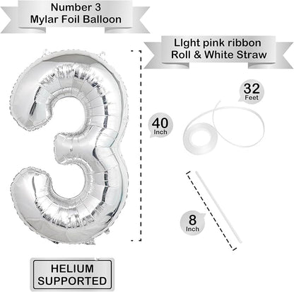 40 Inch Silver Number Balloons, Helium Mylar Foil Number Balloons - Image 3