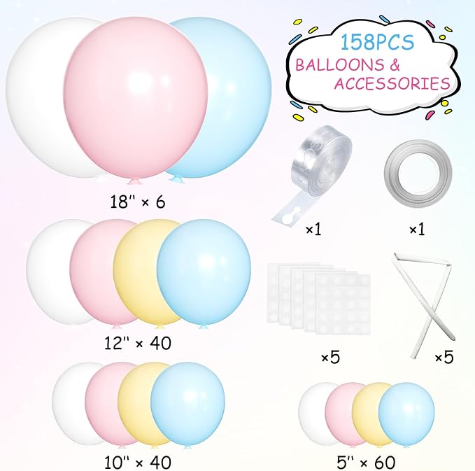 MEBAY Pastel Balloon Garland Arch Kit 146Pcs Macaron Pink Blue White Yellow - Image 2
