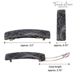 French Amie Oblong Black Net Large 3 1/2" Handmade Celluloid Made in France Automatic Strong Grip Hair Barrette for Women and Girls (Black Net)