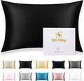 SilkSilky 100% Mulberry Silk Pillowcase - Pure 22 Momme High-Grade 6A Fibers for Hair & Skin, Envelope Closure, Natural, Organic, Breathable & Cooling Pillow Case (Standard, Black)